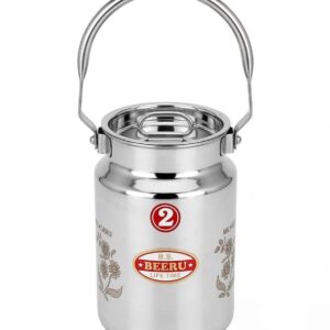 BEERU Stainless Steel Akhand - Jointless Milk Can/Oil Can/Milk Barni/Oil Pot with Lid, 2000ML Capacity, Silver