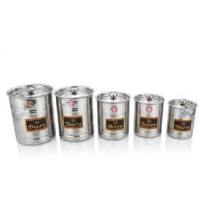 Beeru Stainless Steel Containers with knob Set of 5 | Food Storage Containers| Multipurpose Kitchen Dabba 850ml to 2.9 L Silver | DB