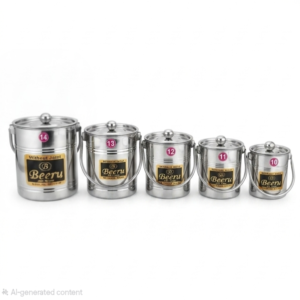 Beeru Stainless Steel Storage Containers with lid and handle ,Set Of 5 (850Ml, 1.3L, 1.7 L, 2.4 L,2.9 L) | Multi-purpose use in kitchen | DBH