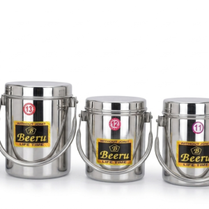 Beeru Stainless Steel Storage Containers with lid and handle ,Set Of 5 (900Ml, 1.4L, 1.9 L, 2.6 L,3 L) | Multi-purpose use in kitchen | DDH