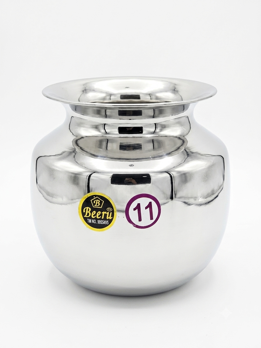 BEERU Stainless Steel Lota with Mirror Finish and Ergonomic Neck Design, Multipurpose ,Size 11, Capacity 1.5 L ml